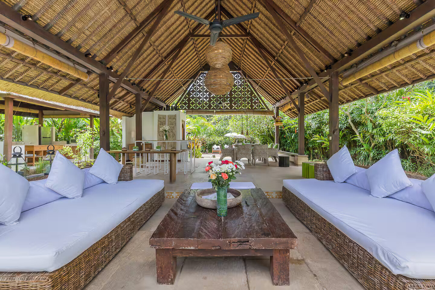 Open-air joglo living lounge